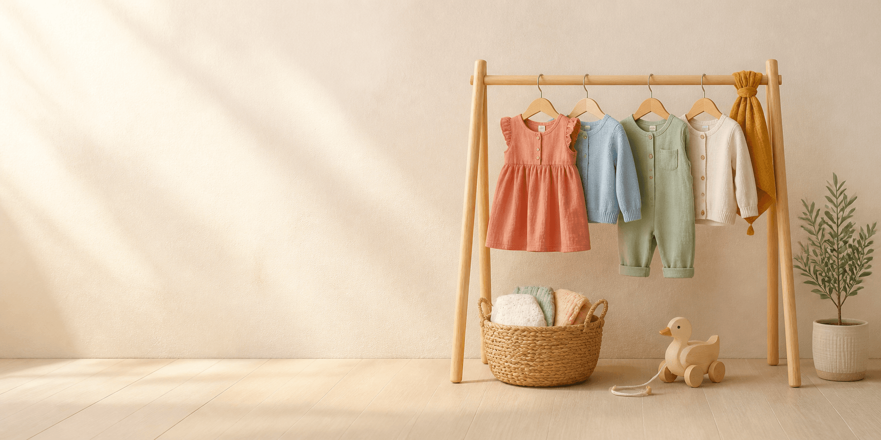 Pastel çocuk kıyafetleriyle hazırlanmış sıcak butik köşesi